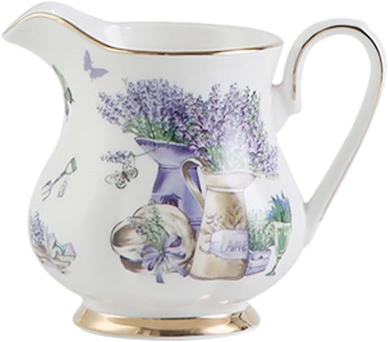Golden Edge Lavender Ceramic Creamer and Sugar Bowl Set with Lid, Coffee Serving Set