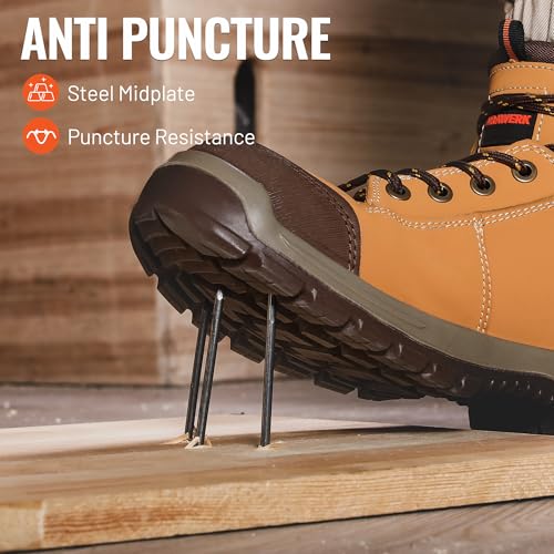 DURAWERK Steel Toe Shoes for Men, Light Comfortable High Top Work Boots, Non-Slip Safety Shoes for Men with Wide Toe Box, Indestructible Leather Construction Boots3