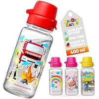 Zauberbande Trinkflasche Kinder auslaufsicher – Feuerwehr – 400 ml – Kinder Trinkflasche Kohlensäure geeignet, BPA-frei aus Tritan, spülmaschinenfest, Easy-Clean – Made in Germany