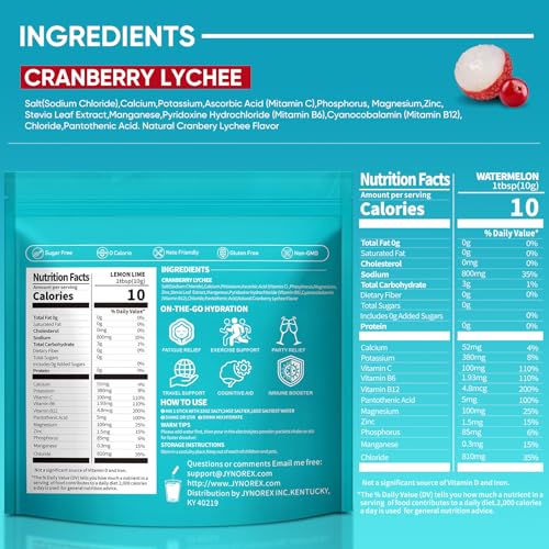 Image of Electrolytes Powder Packets Sugar Free, 30 Sticks High Sodium Hydration Packets, Low Calorie Electrolyte Packets Drink Mix Liquid Daily IV with Cranberry Lychee, 10.5OZ