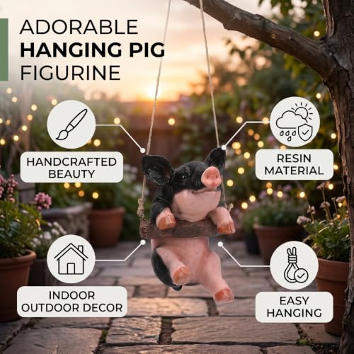 Cochon oscillant pour jardin HEEPDD : statue de décoration intérieure et extérieure de 8.27 pouces - 5