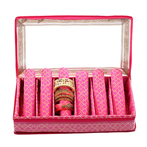 Image of Kuber Industries Brocade Hardboard 2 Pieces Six Rod Bangle Box (Pink) - CTKTC42031