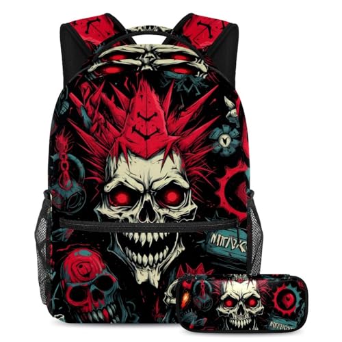 Sac de voyage tête de mort punk multicolore ensemble 2 pièces cartable ado