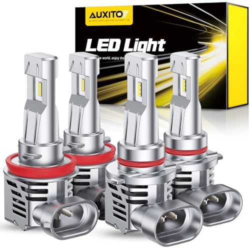 Image of AUXITO 9005 /HB3 H11 /H8 /H9 /H16 LED Bulbs Combo, 120W 1:1 Mini Size 6500K Cool White IP68 Waterproof Automotive Replacement, Pack of 4
