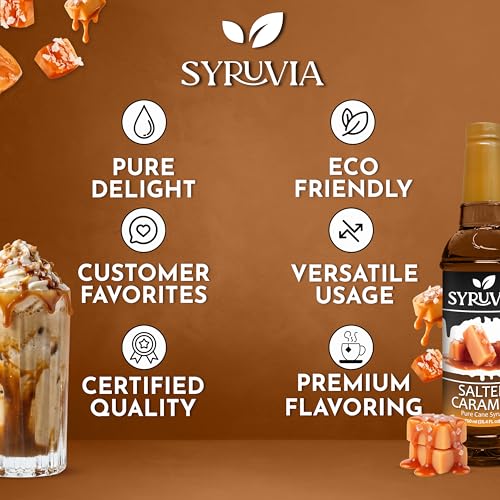 Syruvia French Vanilla and Salted Caramel Syrup for Coffee - 25.4 fl oz. Premium Coffee Flavoring Syrup. Kosher, and Gluten-Free. Perfect for enhancing drinks, sodas, shakes, desserts, and more. - image 8