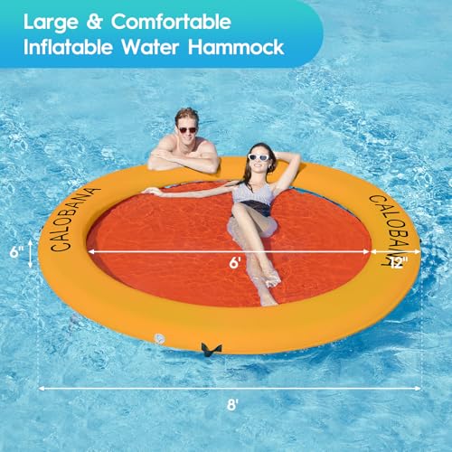 CALOBANA 8ft Heavy Duty Floating Ring, Round Inflatable Dock Water Hammock River Floats Lake Raft Island Platform for Adults Party Tanning Pool, Orange by CALOBANA - Image 6