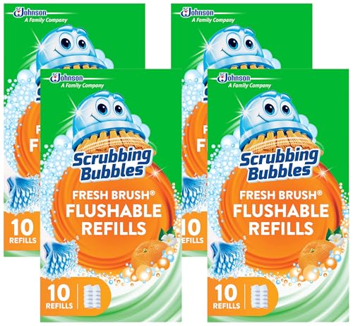Image of Scrubbing Bubbles Flushable Toilet Wand Refills, Fresh Brush Toilet Cleaner Refill Pads, Cleans Limescale & Fights Odors, Citrus Scent, 10 Count, Pack of 4