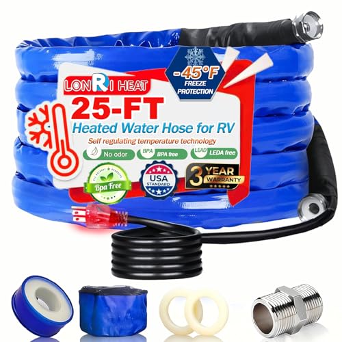 25 Heated RV Water Hose -45℉ Antifreeze, BPA-Free Drinking Water Safe for RV/Camper/Garden, Electrically Heated Winter Hose（LONRI HEAT）