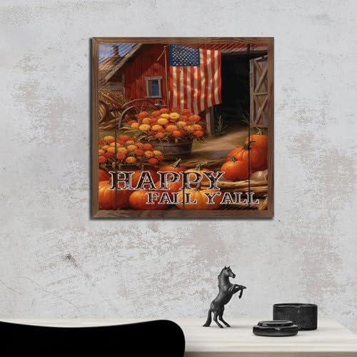 Décoration murale Happy Fall Y'all cadre bois 30x30 cm