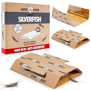 Super Ninja Silverfish Trap – 10 Pack, Silverfish Killer with Integrated Attractant, Odourless, Non-Toxic Sticky Traps for Basements, Bathrooms, Kitchens, Works for Up to 3 Months