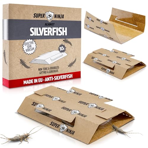 Super Ninja Silverfish Trap 10 Pack Silverfish Killer with Integrated Attractant Odourless Non-Toxic Sticky Traps for Basements Bathrooms Kitchens Works for Up to 3 Months