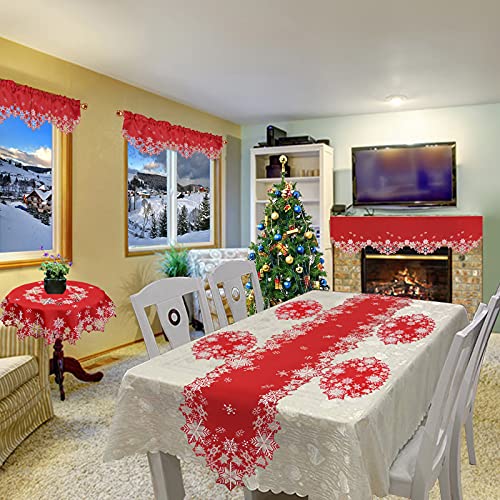 Simhomsen Kleine bestickte Schneeflocken-Tischdecke, runde Aufsätze für Weihnachten, Urlaub und Winter (rot, rund 86,4 cm) – Ansicht 5