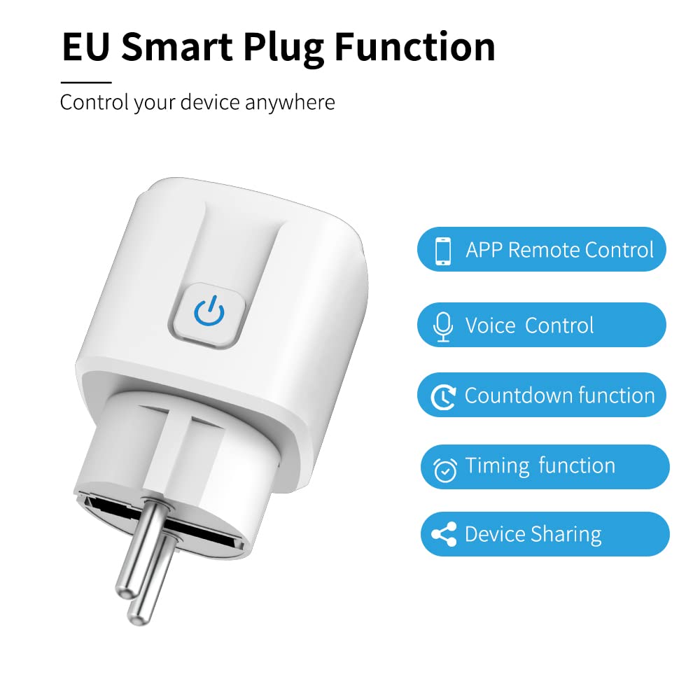 WLAN Steckdose mit Strommessung, 16A, Smart Plug, kompatibel mit Alexa & Google Home, App-Fernbedienung, Zeitschaltuhr, 2,4 GHz, Tuya/Smart Life (Grün 4 PACK)