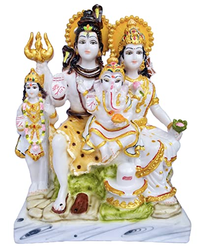 Image of KRISHNAGALLERY1 Marble White Shiv Parivar Family Statue Idol Shiv Parivar Murti Home Decoration Pooja Gift Idol 10.5 Inch