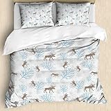Yaofuren Moose Theme 3 Pieces Duvet Covers King Size，Bedding Winter Retro Forest Print Duvet Cover
