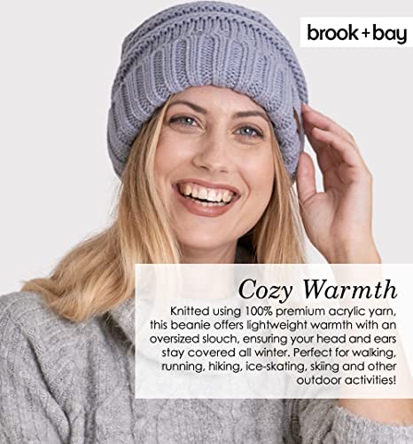Brook + Bay Slouchy Beanie Winter Hat For Women - Slouch Oversized Large Baggy Cable Knit Hats - Warm & Cute Chunky Knitted Cap For Cold Weather - Stylish & Trendy Snow & Ski Beanies For Ladies Gray #TOP3