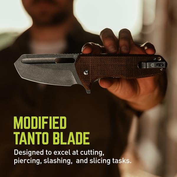 TRUE CEJA Tanto Flipper Knife - Everyday Carry, EDC, 3.7" Blade, Cutting, Slicing, Piercing, Durable, Brown