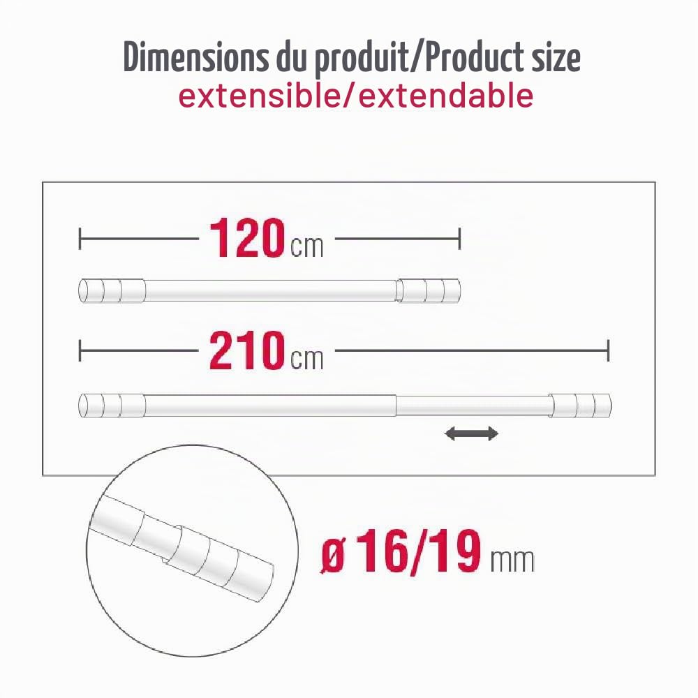 Gardinia Jeu de Tringles à Rideaux Cylindriques Kreta, Ensemble Complet Élégant avec Matériel de Montage, Longueur 120-210 cm, Métal, Aspect Acier Inoxydable (Edelstahl-Optik)