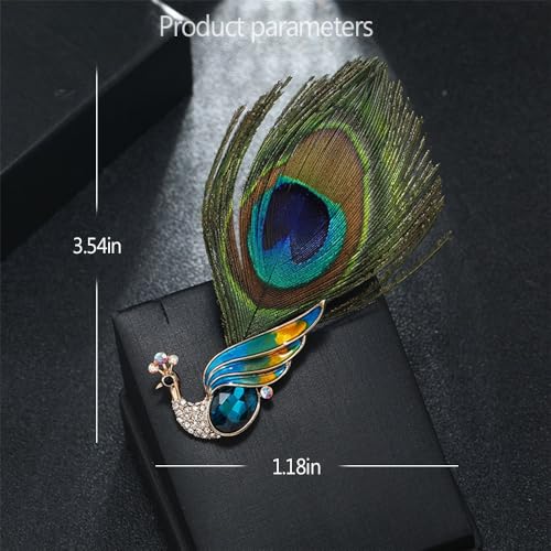 Image of Rhinestone Peacock Feather Brooch for Women Girls Gold Plated Fashion Artificial Blue Green Bird Animal Brooches Lapel Pins Hat Bag Suit Dress Accessories Wedding Anniversary Jewelry Gift