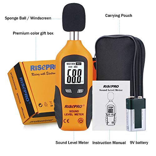 decibel meter risepro digital sound level meter 30  130 db audio noise measure device backlight maxmin data hold auto power off dual ranges ht-80a