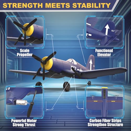 Image of RC Plane, F4U Remote Control Airplane, 2.4GHz 3 Channel Fighter with 6 Axis Gyro Stabilizer, Easy to Fly for Adults, Beginners