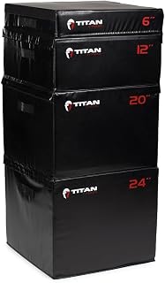 Titan Fitness Stackable Soft Foam Plyometric Box Set, 6in, 12in, 20in, 24in, High Density EPE Foam Core Plyo Box, Step Up Exercise Platform, Box Squat, Step-Up, Box Jumps for Home Garage Gym Training