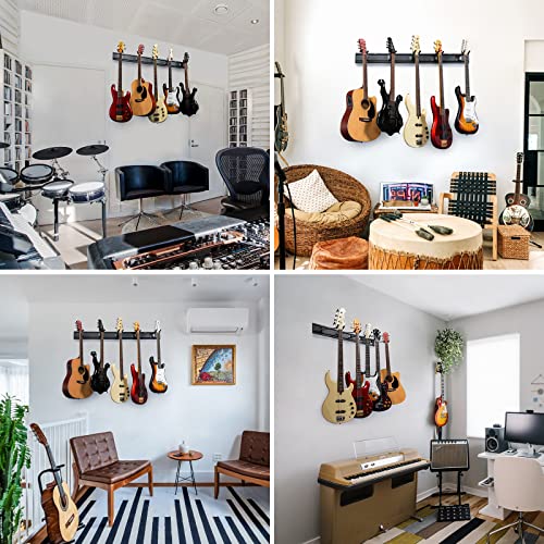 Pogolab 5 Guitar Wall Rack Mount With Strong Guitar Hangers For Electric Acoustic Guitar, Bass, Multiple Guitars, Banjo, Mandolin, Aluminum Slatwall Rail System, Black #TOP6