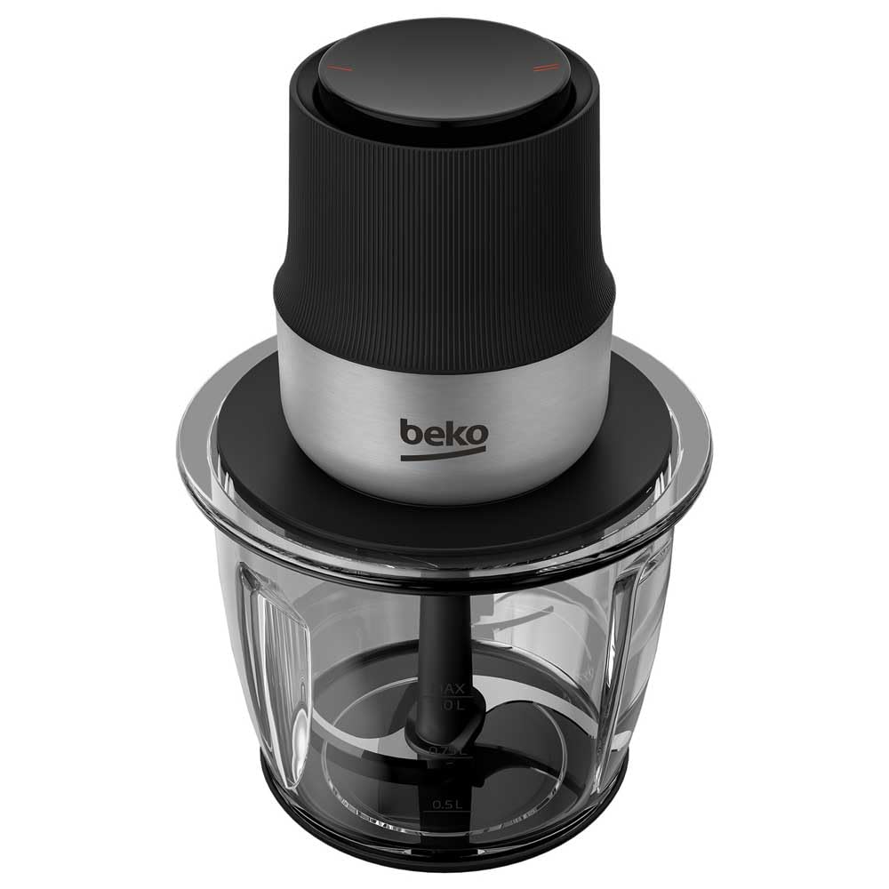 Beko - CHG81442BX - Tritatutto Elettrico Sirius Line, 400 Watt, Ciotola in Vetro da 1000 ml, 2 Velocità, Base Antiscivolo - Nero/Inox, 18 x 16 x h22,5 cm