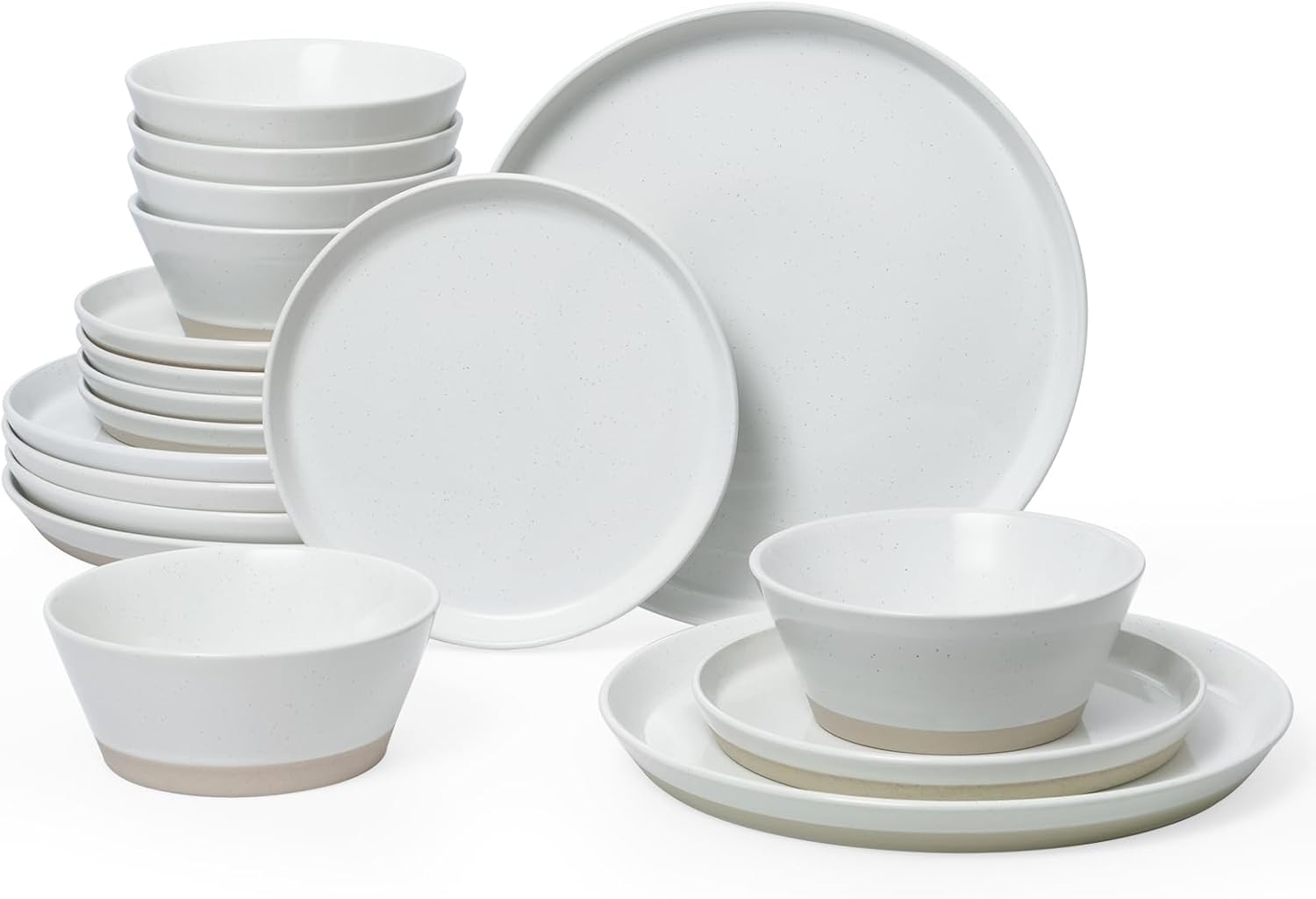 Famiware Saturn Dinnerware Sets, 18 Pieces Dish Set, Plates and Bowls Sets for 6, White