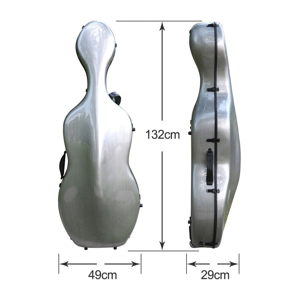 YoungMonic 4/4 Full Size Cello Case Hard Mixed Carbon Fiber silver Color Cello Box with Straps Cello Bag (silver)