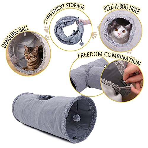 Speedy Pet Collapsible Cat Tunnel, Cat Toys Play Tunnel Durable Suede Hideaway Pet Crinkle Tunnel With Ball S #TOP1