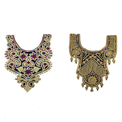 Lot de 2 écussons brodés dorés en dentelle métallique à sequins pour col (B) Cover
