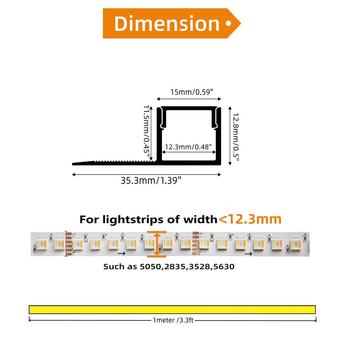 Trimless Plaster-in LED Aluminum Channel 6-Pack 1M/3.3FT, Recessed LED Profile with Diffuser Cover for <12.3mm LED Strip Lights, Drywall Ceiling Wall Linear Light Track Housing