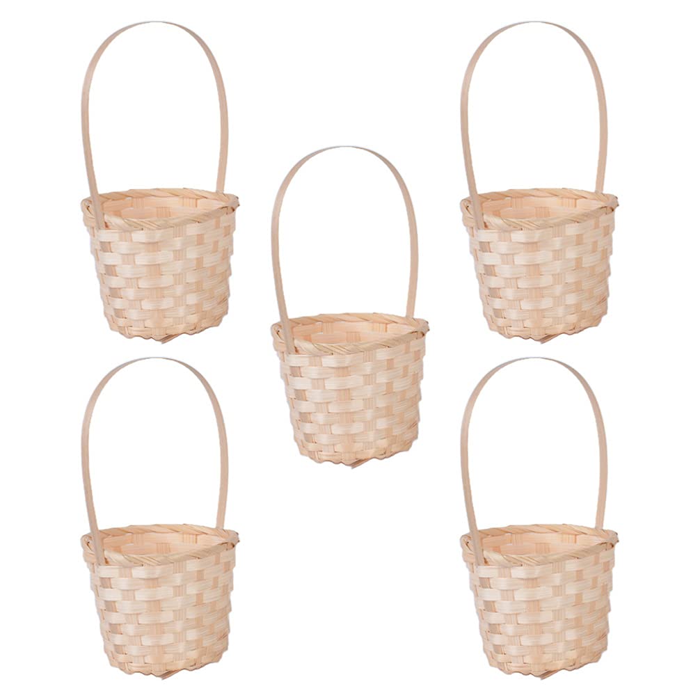 Happyyami 5 cesti in rattan con manico, in stile rustico, per matrimoni, feste, decorazione multiuso per fiori, piante, bouquet, 9 x 17 cm