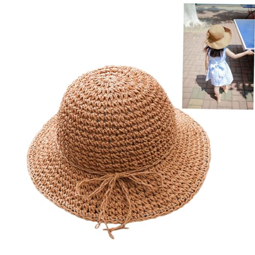 Homoyoyo Girls Boy Girl Straw Sun Hat Casual Beach Vacation Wide Brim Cap UPF Stylish Bowknot Design Fits for Summer Outings Khaki3