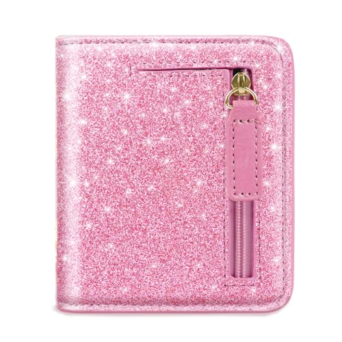 Image of Small Womens Glitter Wallet Thin Credit Card Holder Pocket | Compact Women Slim RFID Blocking Bling Wallets Bifold Ladies Mini Purse Pocket for Travel & Daily Use, Pink