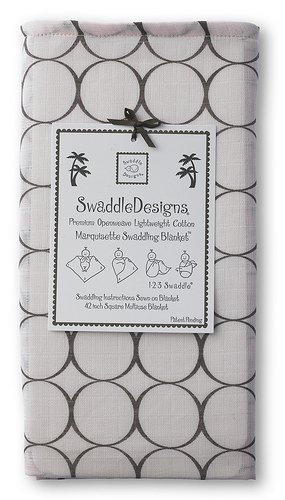 Image of SwaddleDesigns Marquisette Swaddling Blanket, Premium Cotton Muslin, Brown Mod Circles on Pastel Pink