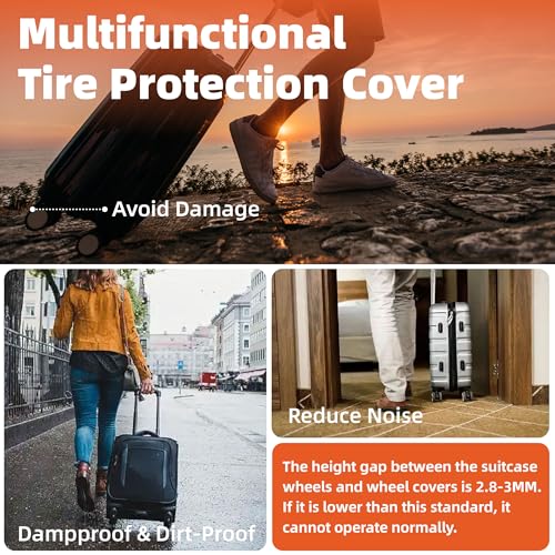 Adhesive Silicone Luggage Wheel Covers 8 Pack, Cuttable Silent Protection Suitcase Wheel Protection Covers,Fits Most Suitcases & Office Chair Casters,Durable, Shock Absorption, Waterproof (Black)4