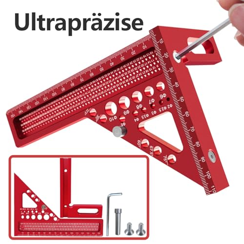 Winkelmesser, Zimmermannswinkel, Anschlagwinkel, 22,5°–90°, Hohe Präzision, Aluminiumlegierung, Geeignet Für Schreiner, Ingenieure Und Handwerksbegeisterte (Rot)