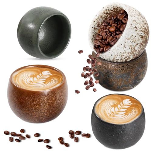 LUPATDY Juego de 5 tazas de espresso,tazas de cafe 50ml, taza de café de cerámica de pared gruesa, taza de gres para espresso, moca, macchiato, té, para mujeres y hombres