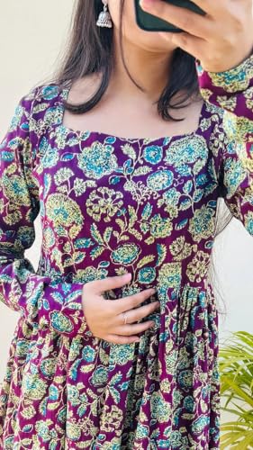 Image of Women's Cotton Nayra Cut Kurti for Women | Full Sleeves Printed Long Kurta | Stylish Flared Ethnic Wear Kurti, Casual & Festive Occasion