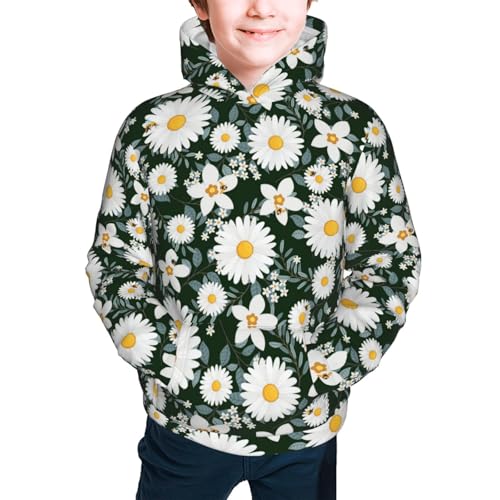 White Daisies and Bee Kid Hoodies Boys Sweatshirts Girls Pullover with Pocket3