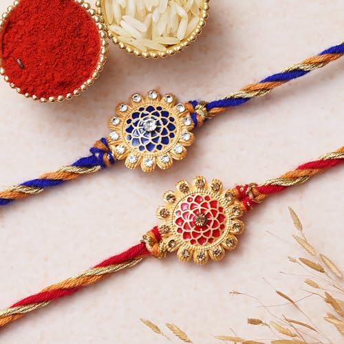 Image of eCraftIndia Set of 2 Designer Rakhis For Men with Roli Chawal Pack - Rakhi for Brother