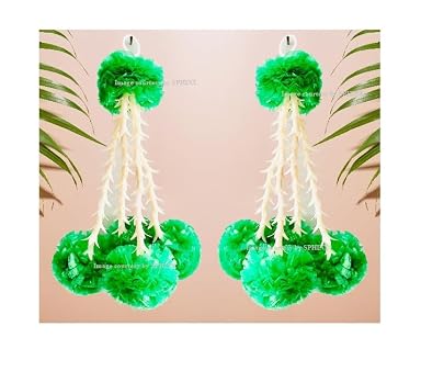 SPHINX Artificial Marigold & Rajnigandha Tassles, Clustered strings, Decorative Latkans,Easy Simple Backdrop Hangings for Decorations -Green (4L) Approx 20 cms height, 2 Pieces