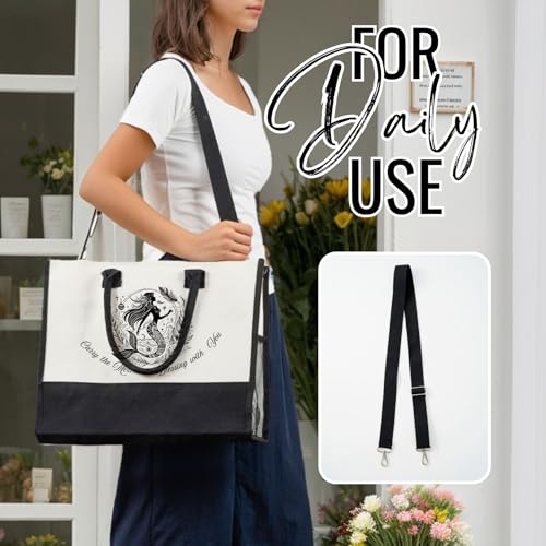 Bolsa Tote de Lona para Mujeres Amantes de Sirenas con Cierre y Correa miniatura 3