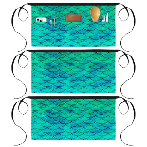 Tablier court de cuisine multicolore avec 3 poches pour restaurant et nettoyage