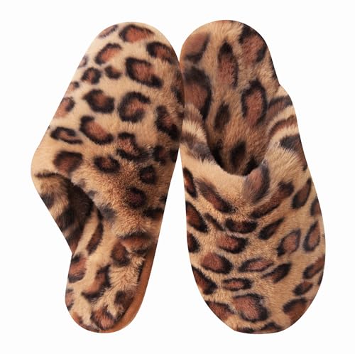 Donpapa Pantofole Donna Uomo Invernali Pelose Ciabatte Casa Comode Peluche Morbida Antiscivolo with Memory Foam Unisex Leopard 36.5-38