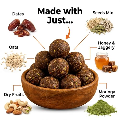 Image of DOCTOR MORINGA Laddoo 300g - Protein & Fiber-Rich Energy Balls | Traditional Indian Sweet with Dates & Dry Fruits, Jaggery Powder | Festive Mithai for Gifting & Celebrations | Ready to Eat Laddu | Suitable for All Seasons - Pack of 1