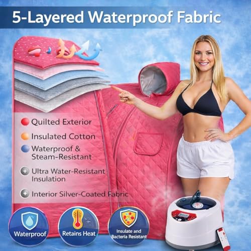 Image of Portable Sauna for Home Full Body Personal Sauna Steam at Home Spa with 2L 1000W Steam Generator, 90 Minute Timer, Remote Control (DARK PINK)