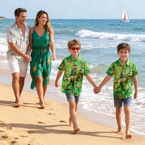 Image of uideazone Boys Hawaiian Shirts Novelty Printed Funky Short Sleeve Button Down Shirt Kids Aloha Luau Shirt 7-14T